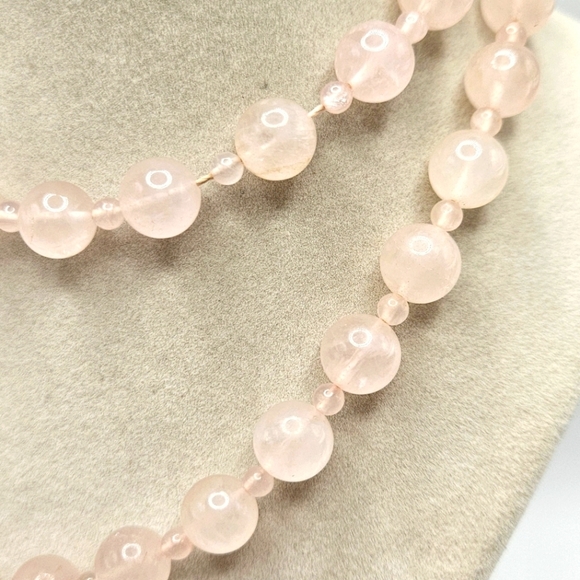 VINTAGE Genuine Rose Quartz Pink Alternating Round Beaded Strand 29" Necklace - Picture 3 of 7